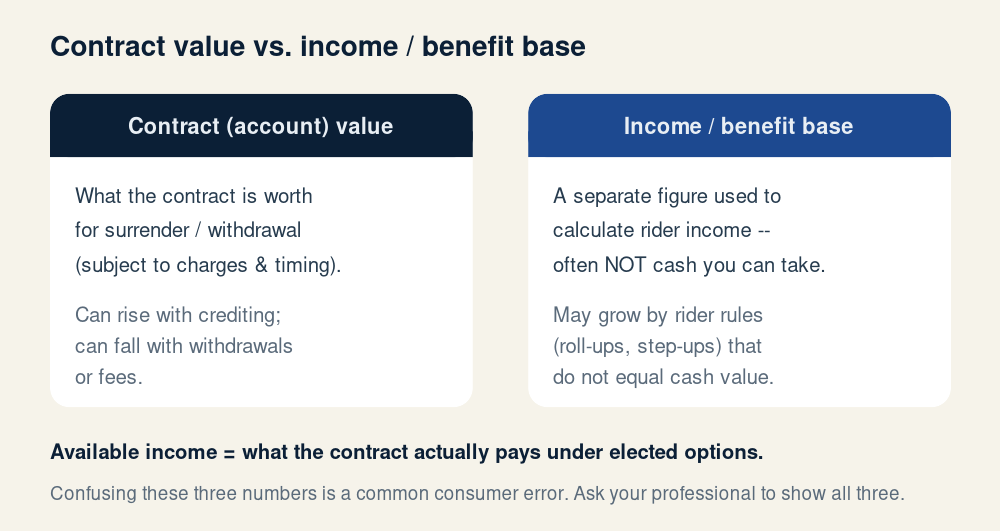 Diagram comparing contract value and income benefit base